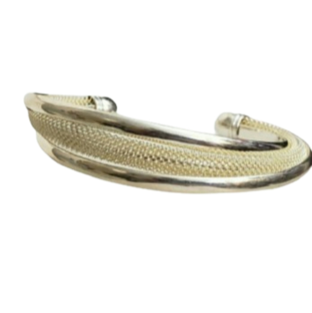 Two Diff Silver Tone Unique Curvy Micro Wire Mesh Cuff Bracelet